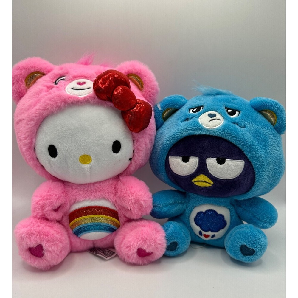 Care Bears x Sanrio Lot of 2 Hello Kitty Cheer Bear Badz Maru Grumpy Bear Plush